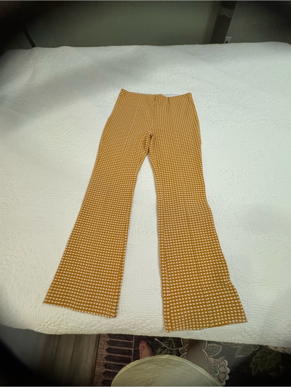 Maeve Mustard Yellow Gingham Knit Flare Pants